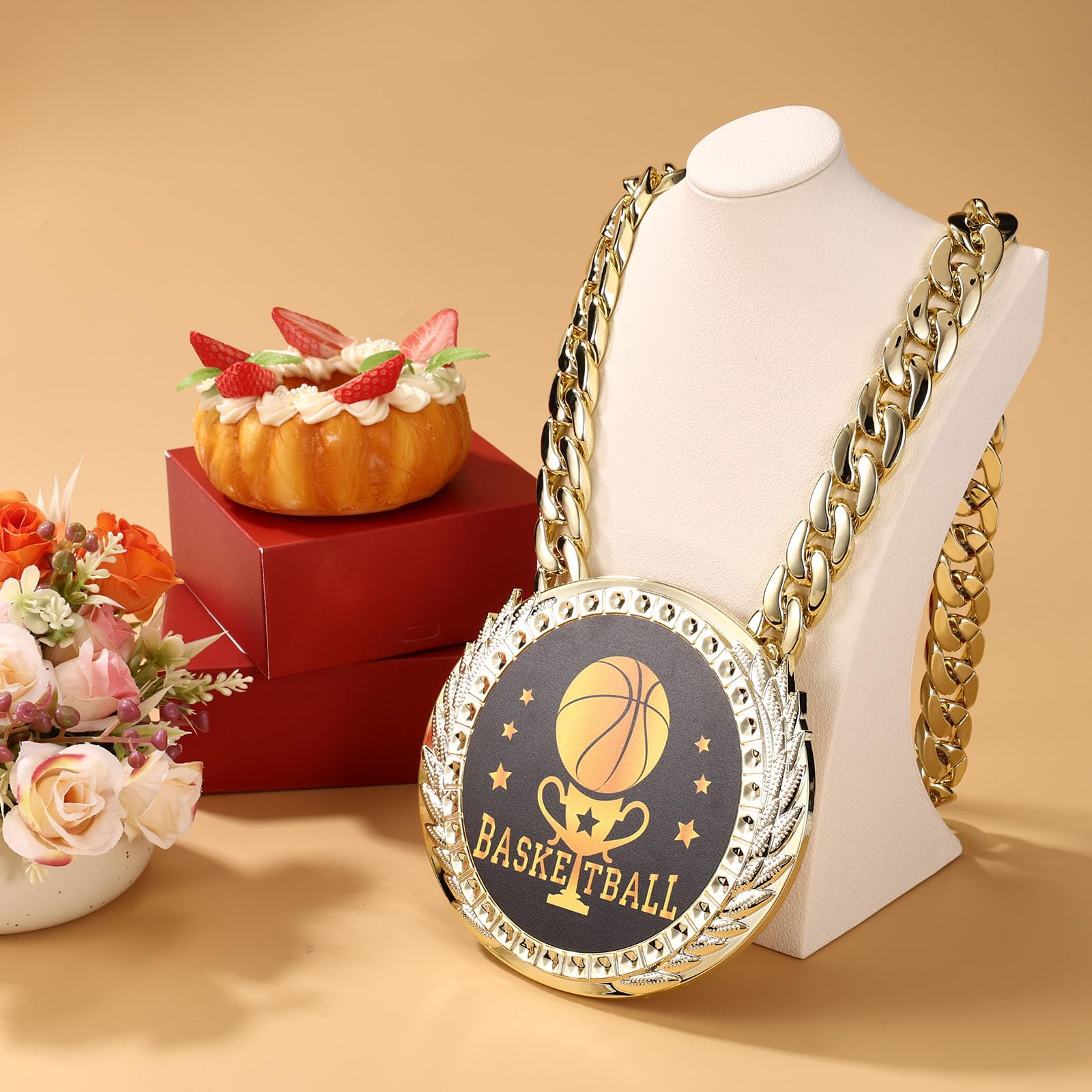 Chaîne Médaille Basketball 15cm Dorée MVP Récompense Collier Champion Sportif