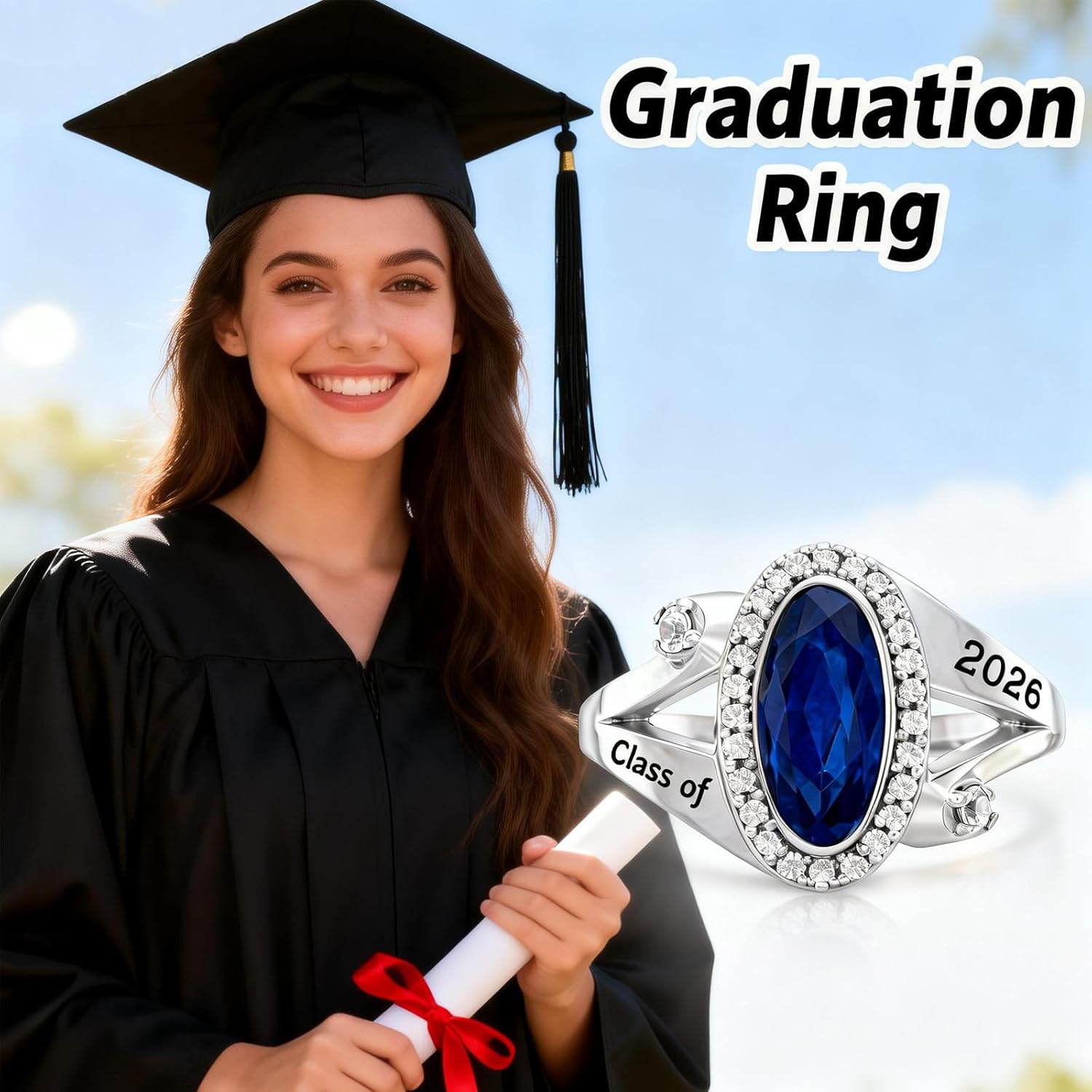 Class Ring for Women High School 2026, 925 Sterling Silver College Graduation Rings, Personalized Women's Heart Birthstone Rings, Senior Class Ring Jewelry Gift Customizable