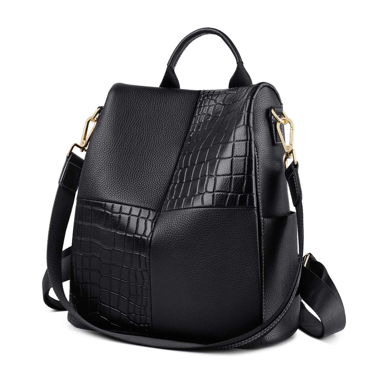 Laptop Backpacks for Women Cow Leather Backpack Purse for Women Anti-theft Backpack, Women's Fashion Backpack Handbags, Ladies Travel Casual Daypack Backpacks with Convertible Straps (Black)