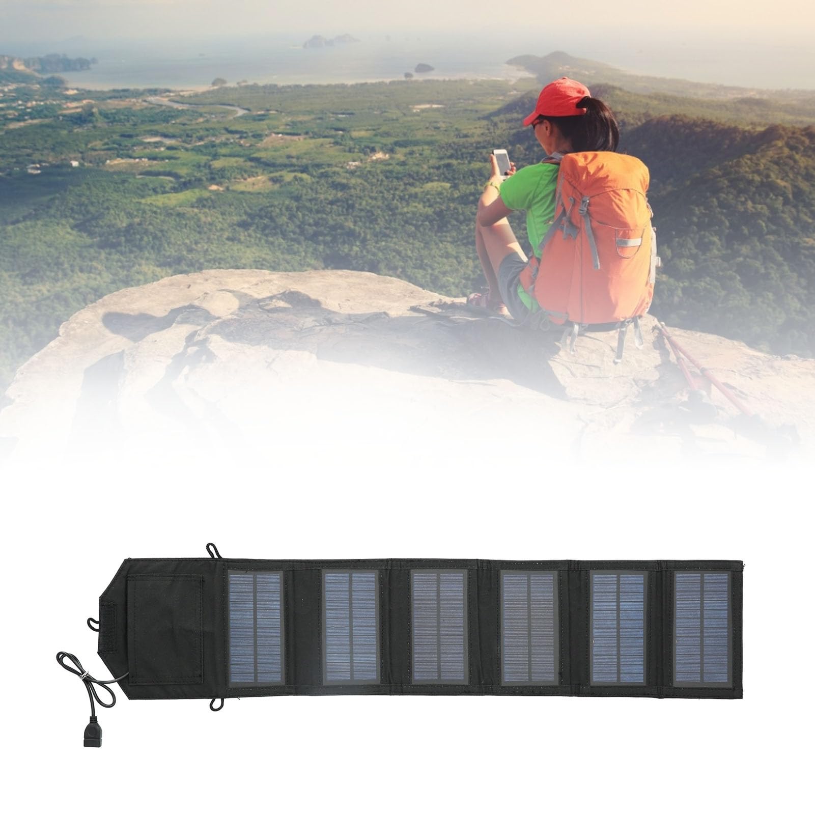 Panel de Carga Solar Plegable Cargador Portátil Monocristalino de 10,5 W para Dispositivos de Baja Potencia Al Aire Libre - Interfaz USB
