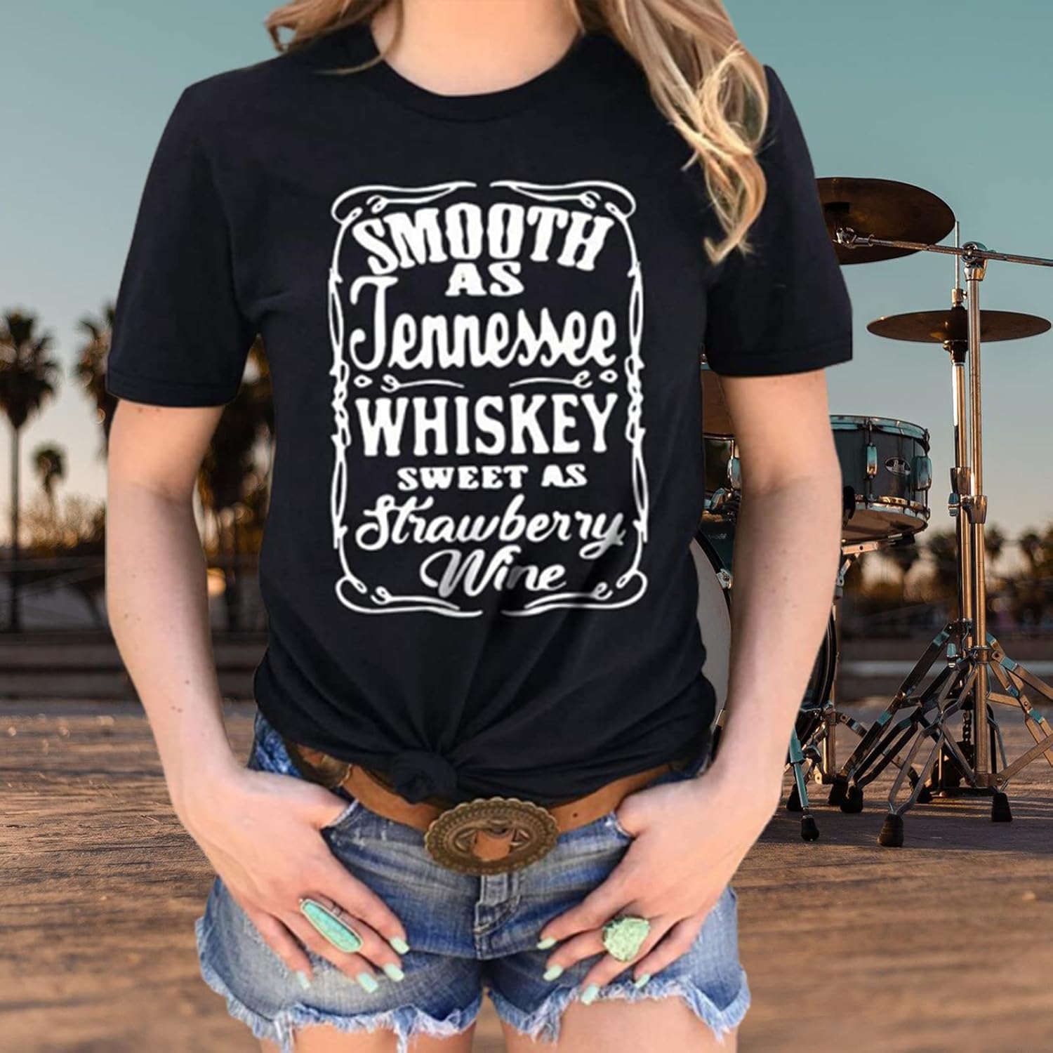 Women Graphic Vintage Band Tees Country Western Cowgirl Casual T-Shirt - Image 2
