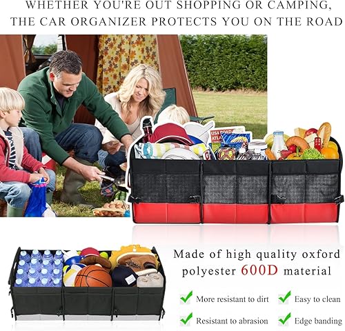 Miniatura 6 de Organizador grande para automóvil, organizador de maletero de almacenamiento elástico de 95 litros con compartimentos divididos, organizador fijo de