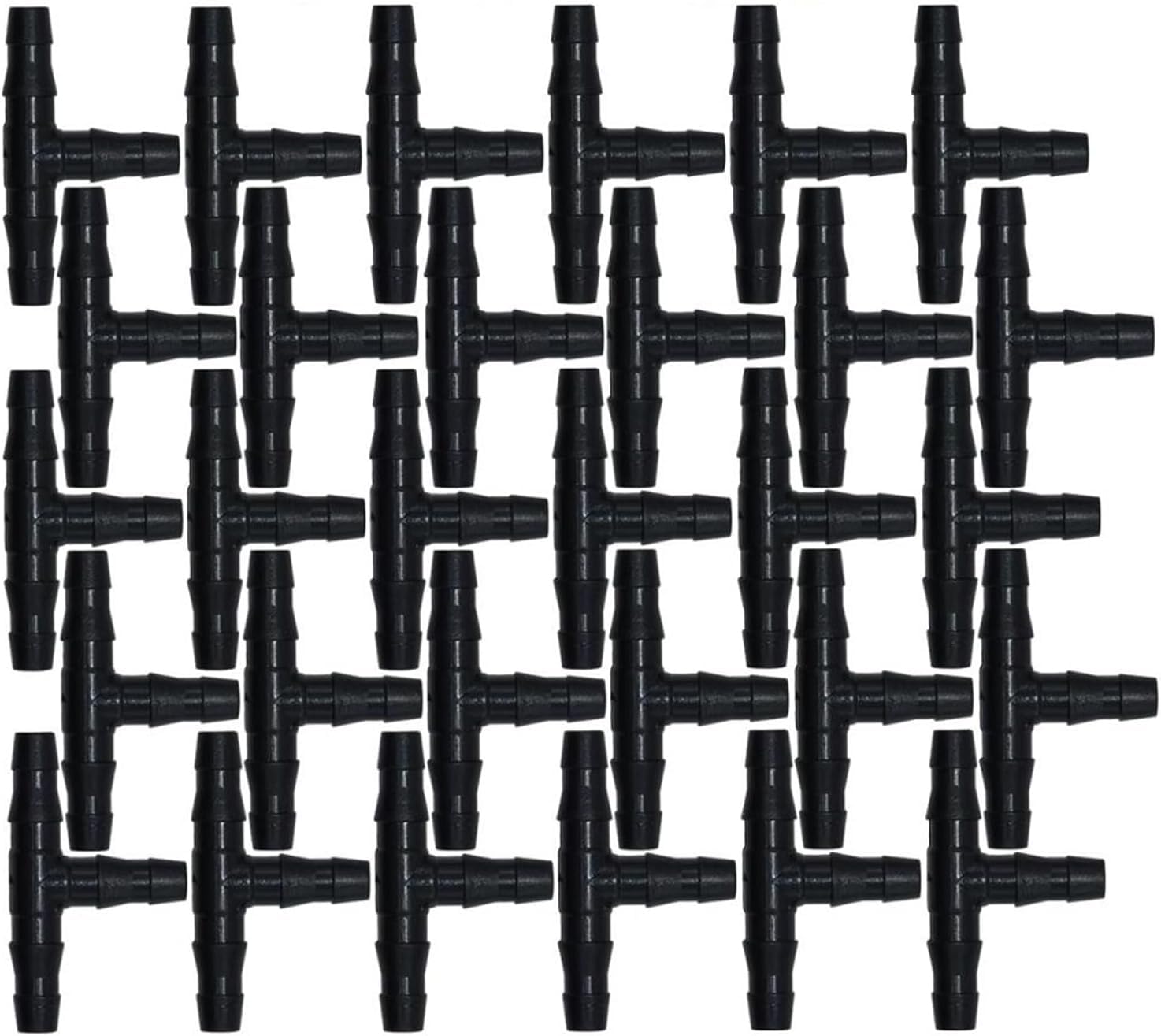 50PCS 1/4 Inch Drip Irrigation Tee Connectors, Barbed T Fittings for 4/7mm Tubing, Garden Watering Hose Joints(SPL11-008-100PCS)