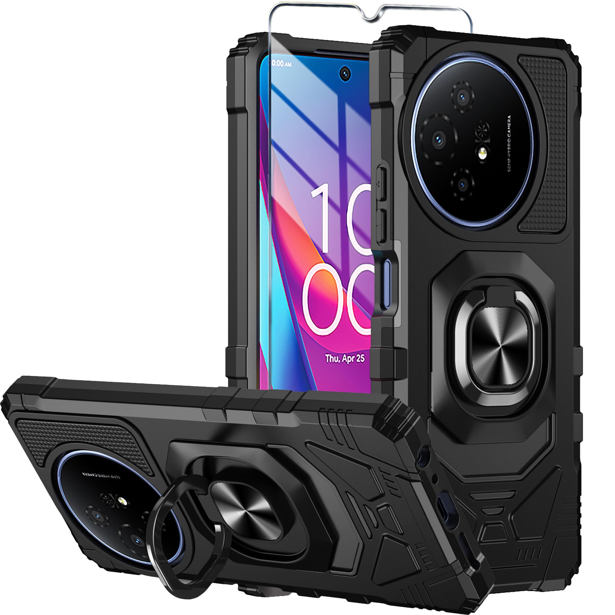 for TCL 50 XL 5G Phone Case TCL 50 XL NXTPAPER 5G with Tempered Glass Screen Protector,Military Grade Heavy Duty Shockproof Protective Cover,with Ring Kickstand for TCL 50 XL 5G (Black)