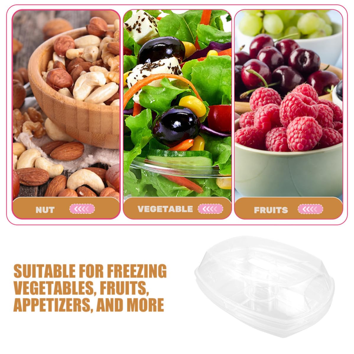 Plateau de Service Réfrigéré en Plastique avec Couvercle et 4 Compartiments, Facile à Nettoyer, pour Fruits et Snacks Lors de Toutes Occasions