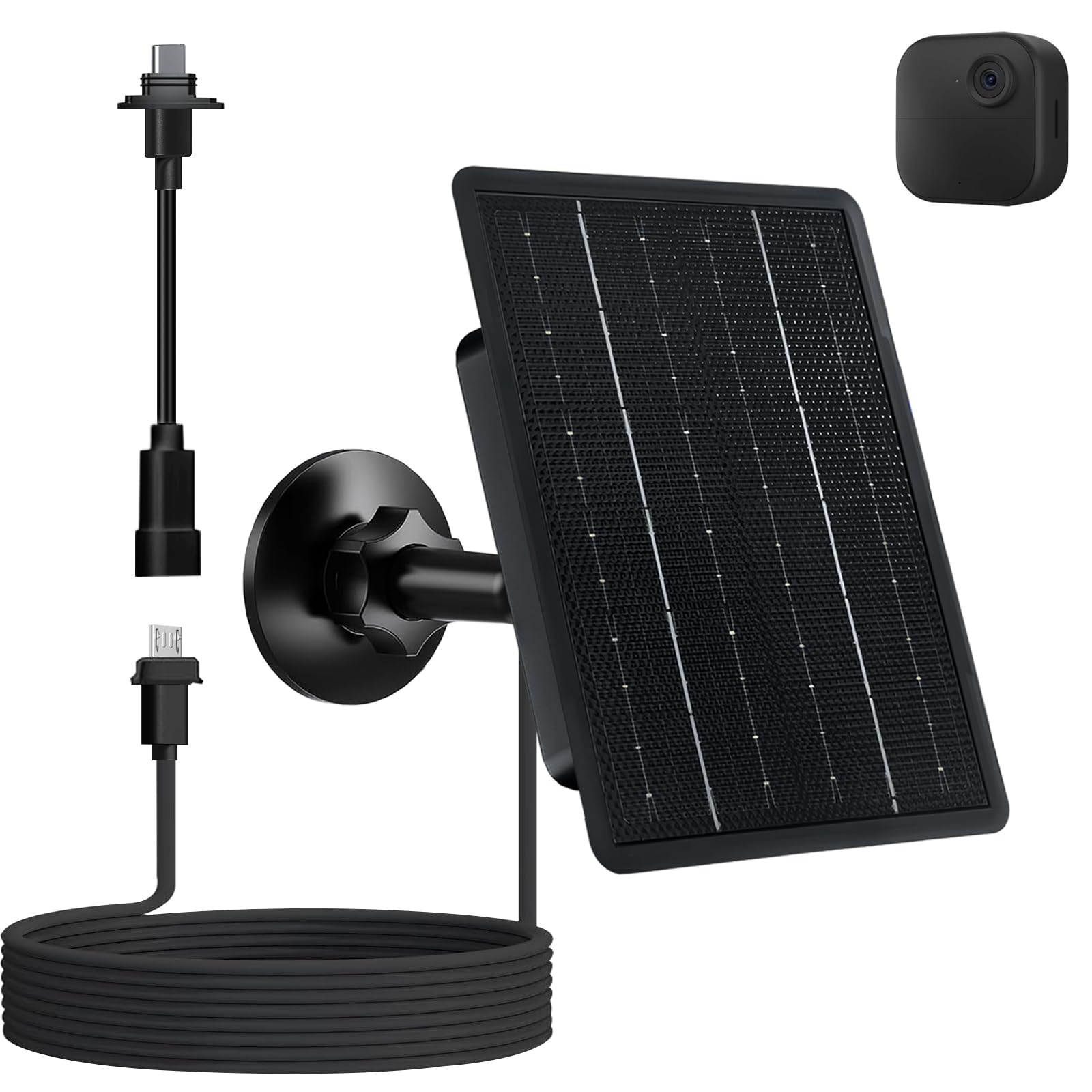 Caricatore a pannello solare da 4 W per fotocamera Blink Outdoor 4/3/XT2/XT, caricabatterie solare ad alta efficienza con adattatore USB-C e micro USB, impermeabile IP66, supporto regolabile a