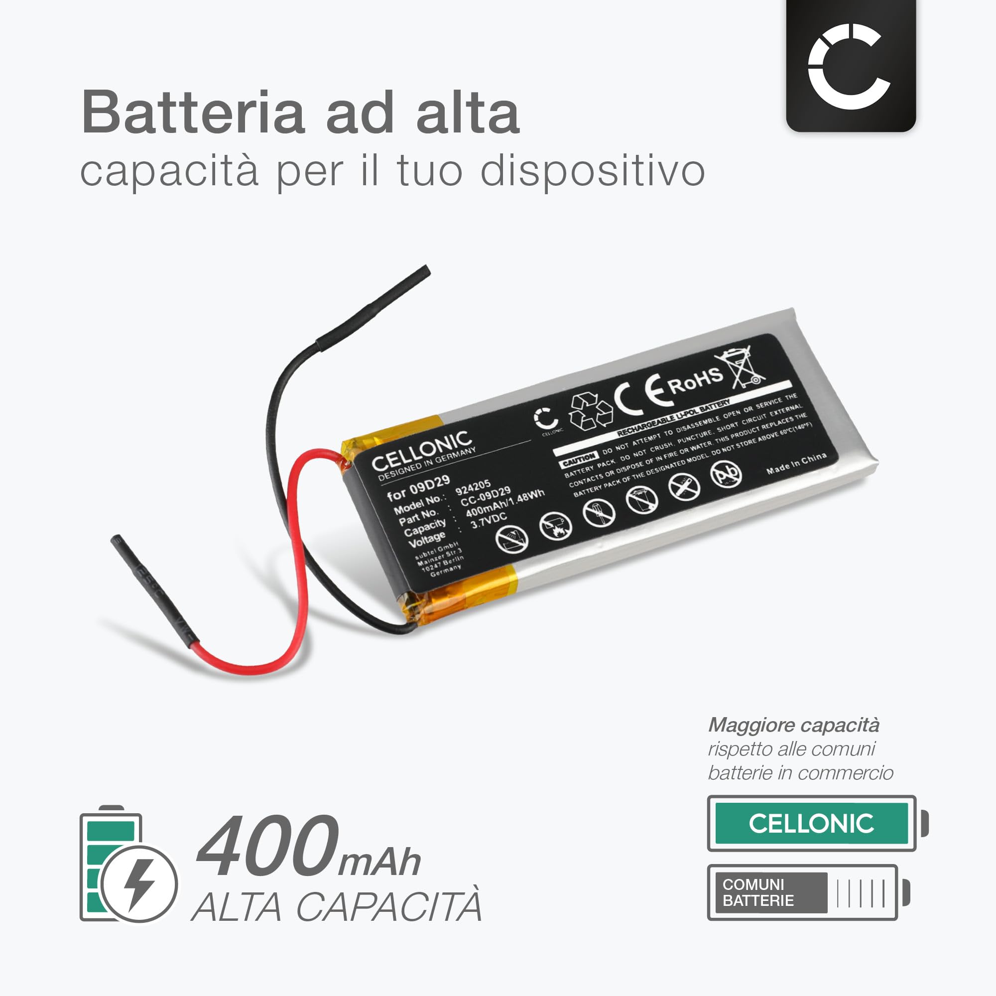 Batteria per Cardo Scala Rider Q2 Freecom 2 Teamset Pro 400mAh 3.7V