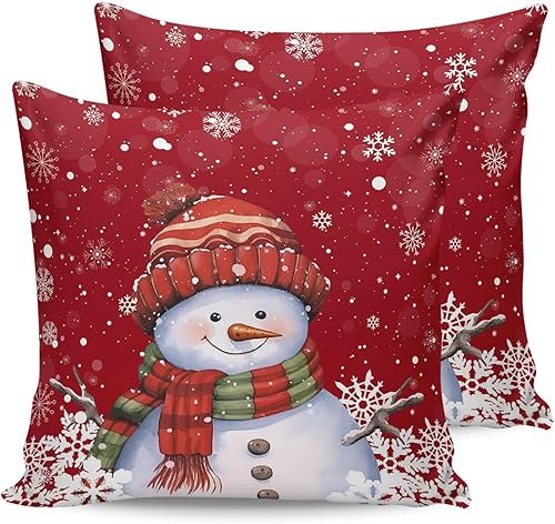 Miniatura 7 de Fundas de almohada impermeables para exteriores, diseño de muñeco de nieve de Navidad, paquete de 2 fundas de cojín impermeables con sombrero de