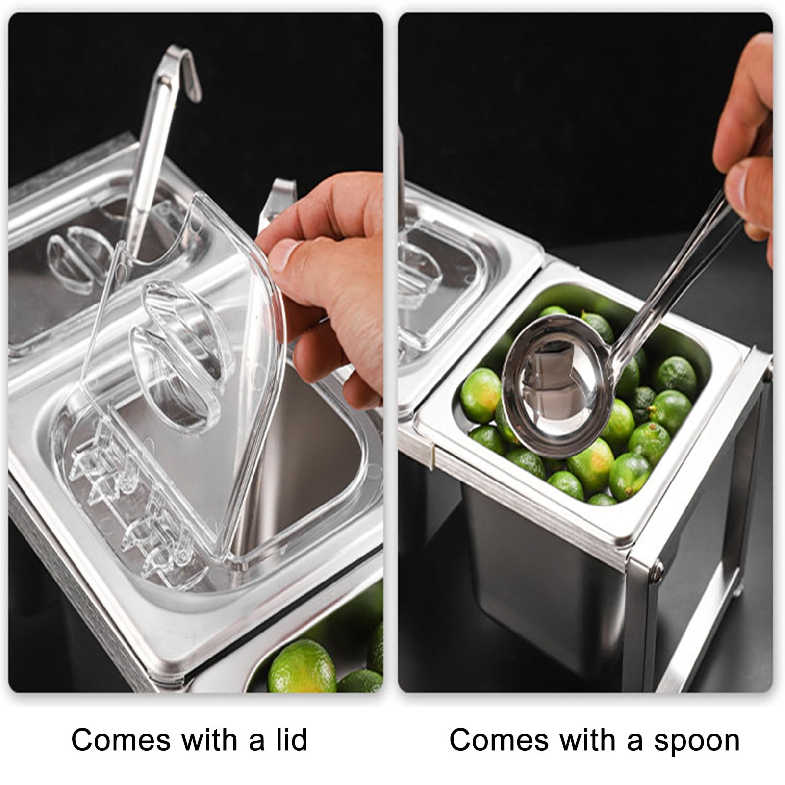 Set di contenitori per pizza e buffet, con cucchiaio, espandibile, in acciaio inox, per casa e ristorante