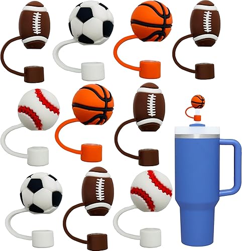 10 tapas de pajilla, bonita cubierta deportiva 3D para Stanley de 30 y 40 onzas, cubierta de popote de silicona para copa Stanley en diferentes