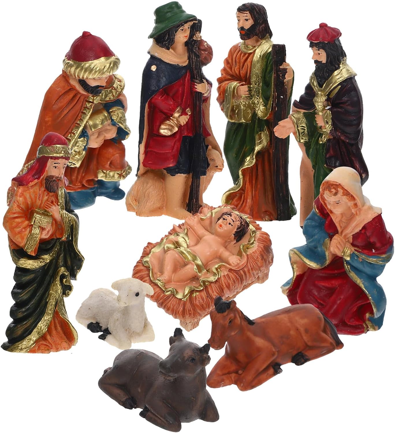 Nativity Figurines Set 10pcs Small Jesus Figurines Christmas Birth of Jesus Sculptures Tabletop Nativity Decorations for Home and Desktop Display