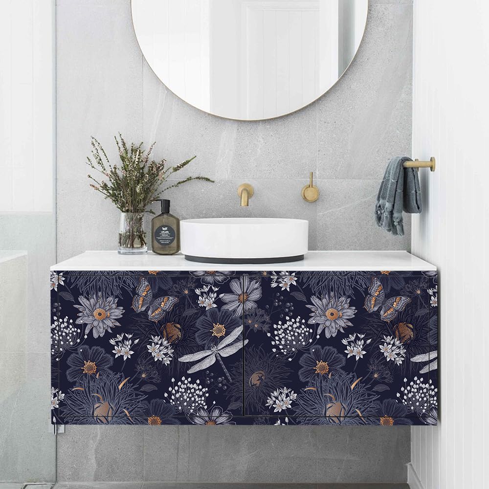 SOEWIOU Dark Floral Wallpaper, 44.5×300cm Waterproof, Cute Butterflies and Dragonflies Pattern for Home Bedroom and Kitchen Decor - Image 4