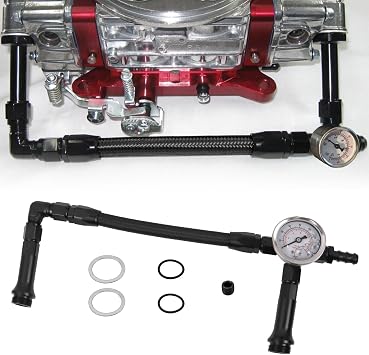 RYANSTAR RACING AN6 Dual-Feed Double Pump Braided Fuel Line with 0-150Psi Vacuum Pressure Gauge Compatible with Holley 4150 Carburetor