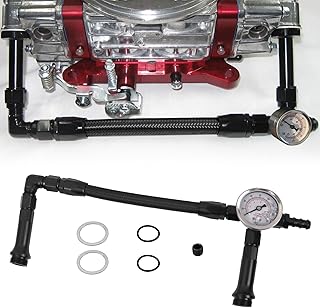 RYANSTAR RACING AN6 Dual-Feed Double Pump Braided Fuel Line with 0-150Psi Vacuum Pressure Gauge Compatible with Holley 4150 Carburetor