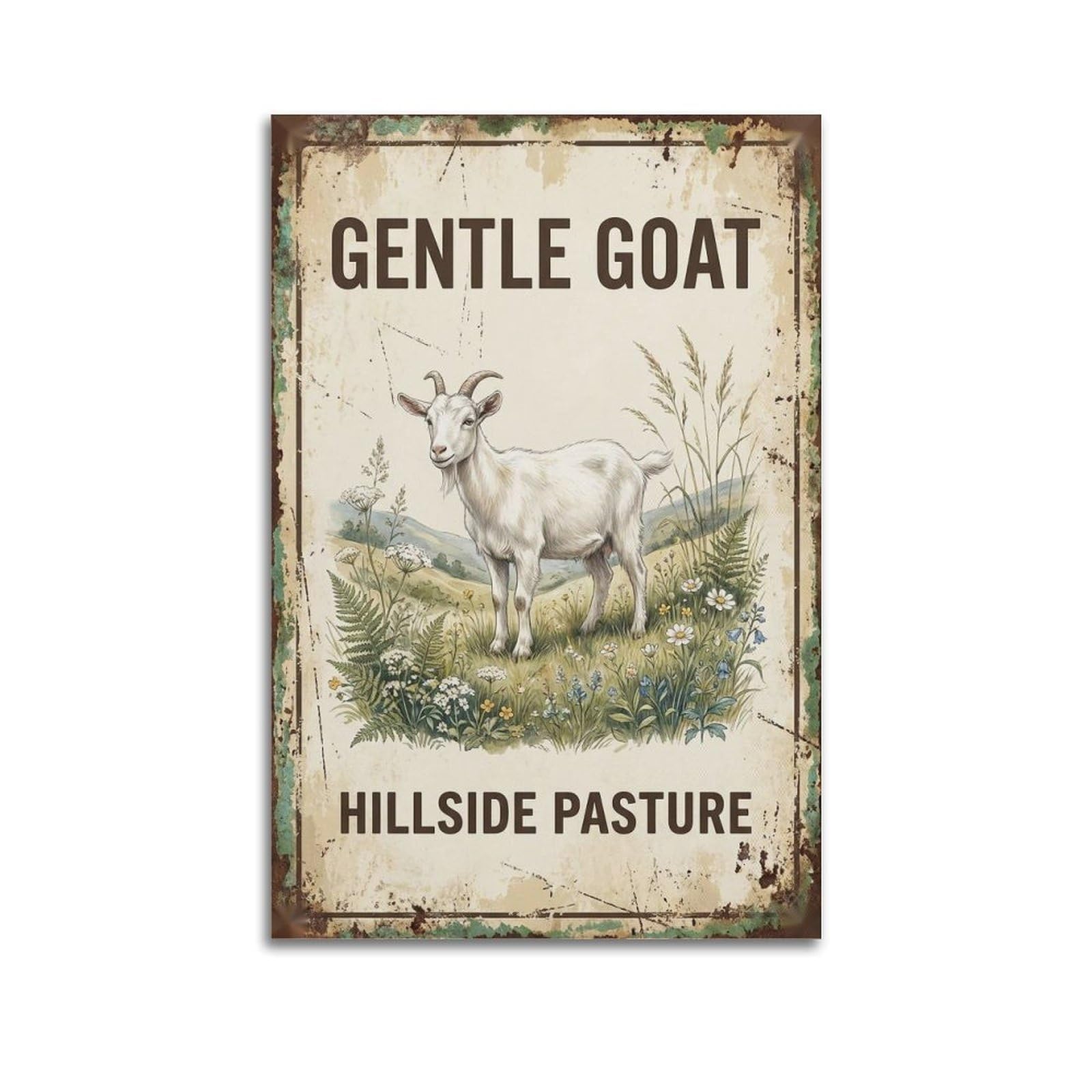 OKAHYS Goat Pasture Vintage Poster Hillside Grazing Country Modern Decorative Canvas Prints - Ideal Wall Art for Family, Man Cave, Game Room, Boys & Girls Bedroom 16x24inch