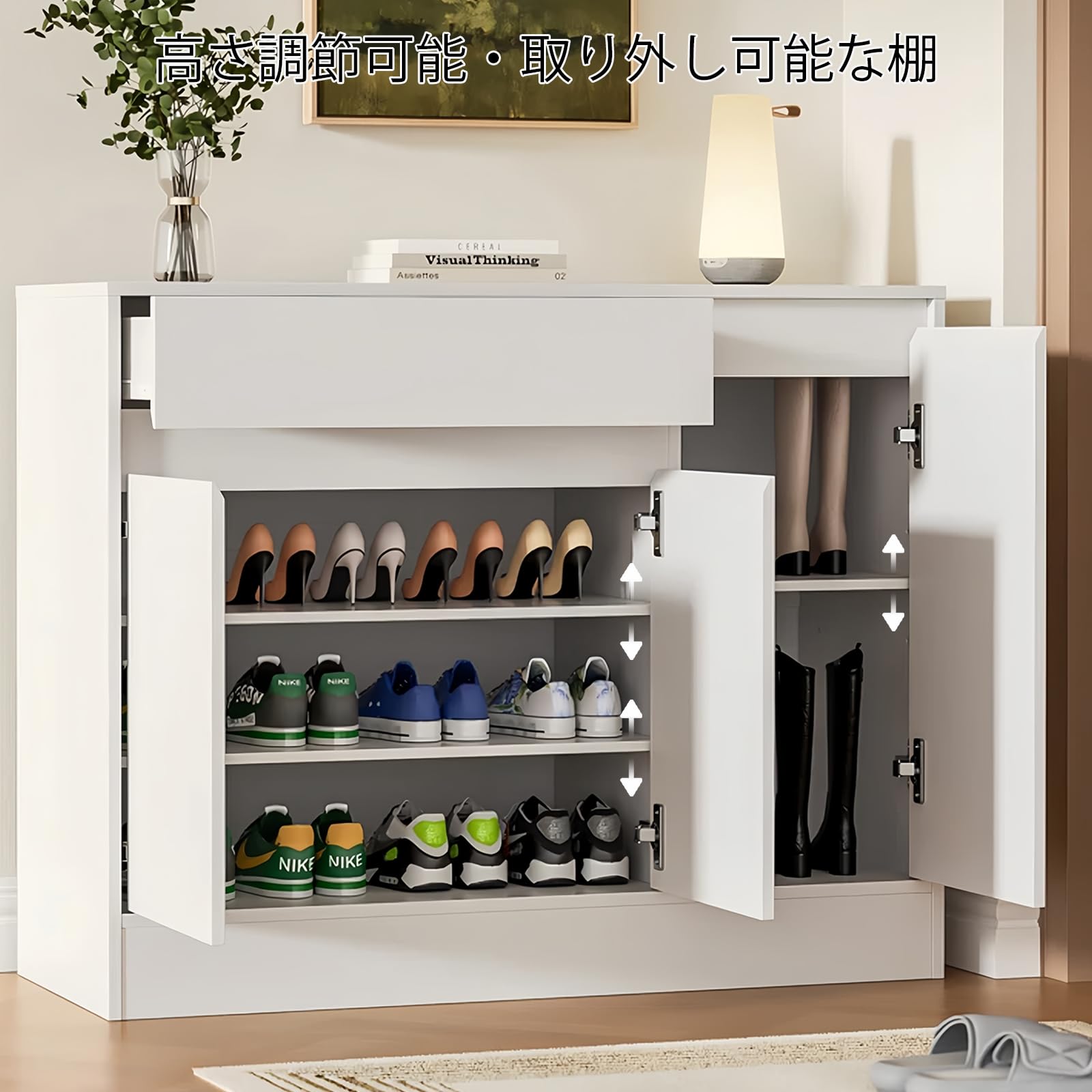 Amazon｜下駄箱、木製シューズラック・オーガナイザー、調節可能な棚と