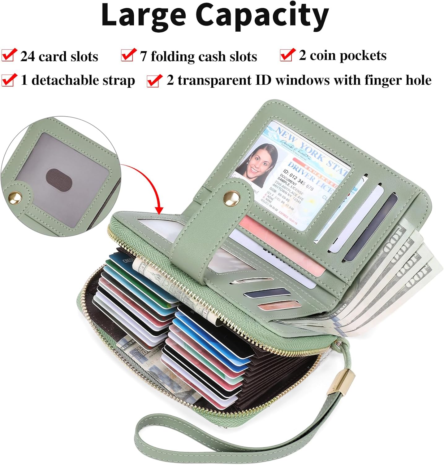 SENDEFN Leather Credit Card Holder RFID Blocking Wallet for Women Large Capacity Card Case Organizer Wristlet with 35 Slots - Image 2