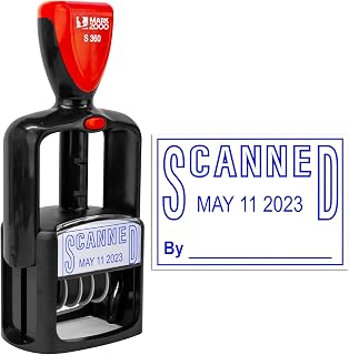 Mark 2000 Self-Inking Rubber Date Office Stamp with Scanned Phrase - Blue Ink - 12-Year Band