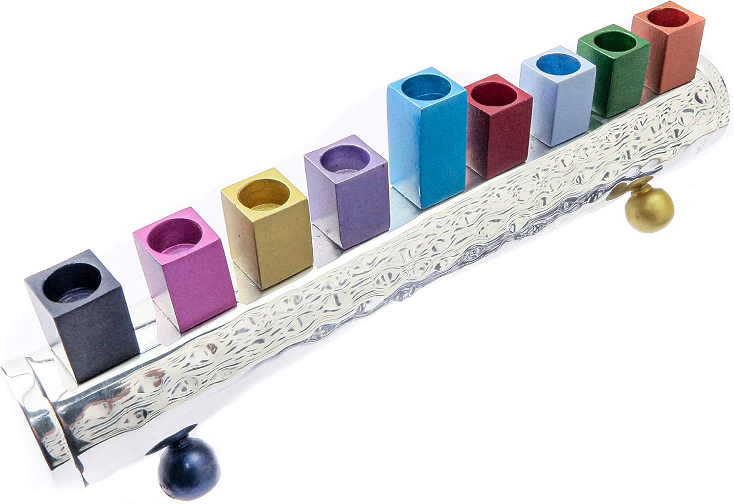 Yair Emanuel Round Strip Menorah - Multicolor - Hammered Metal