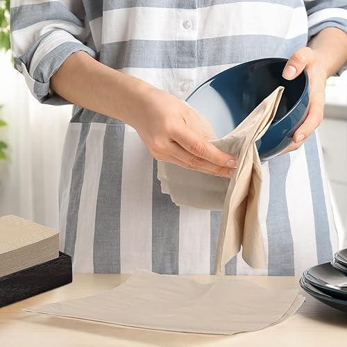 Miniatura 8 de WILLBOND Paquete de 300 toallas de mano desechables de baño, servilletas ecológicas sin blanquear, servilletas desechables marrón bambú, servilletas