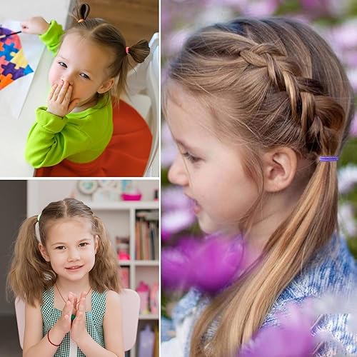 Vista 4 de 200 ligas elásticas para el cabello fino, soportes para coletas pequeñas para niños y bebés, multicolor, mini accesorios para el cabello sin arrugas