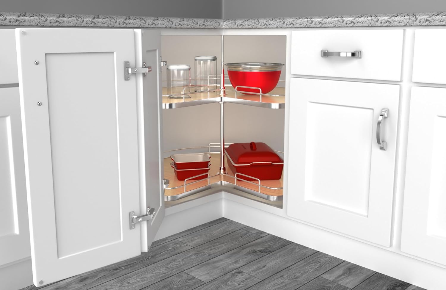 REV-A-SHELF Solid Surface 2-Shelf Kidney-Shaped Lazy Susan for Corner Base Cabinet
