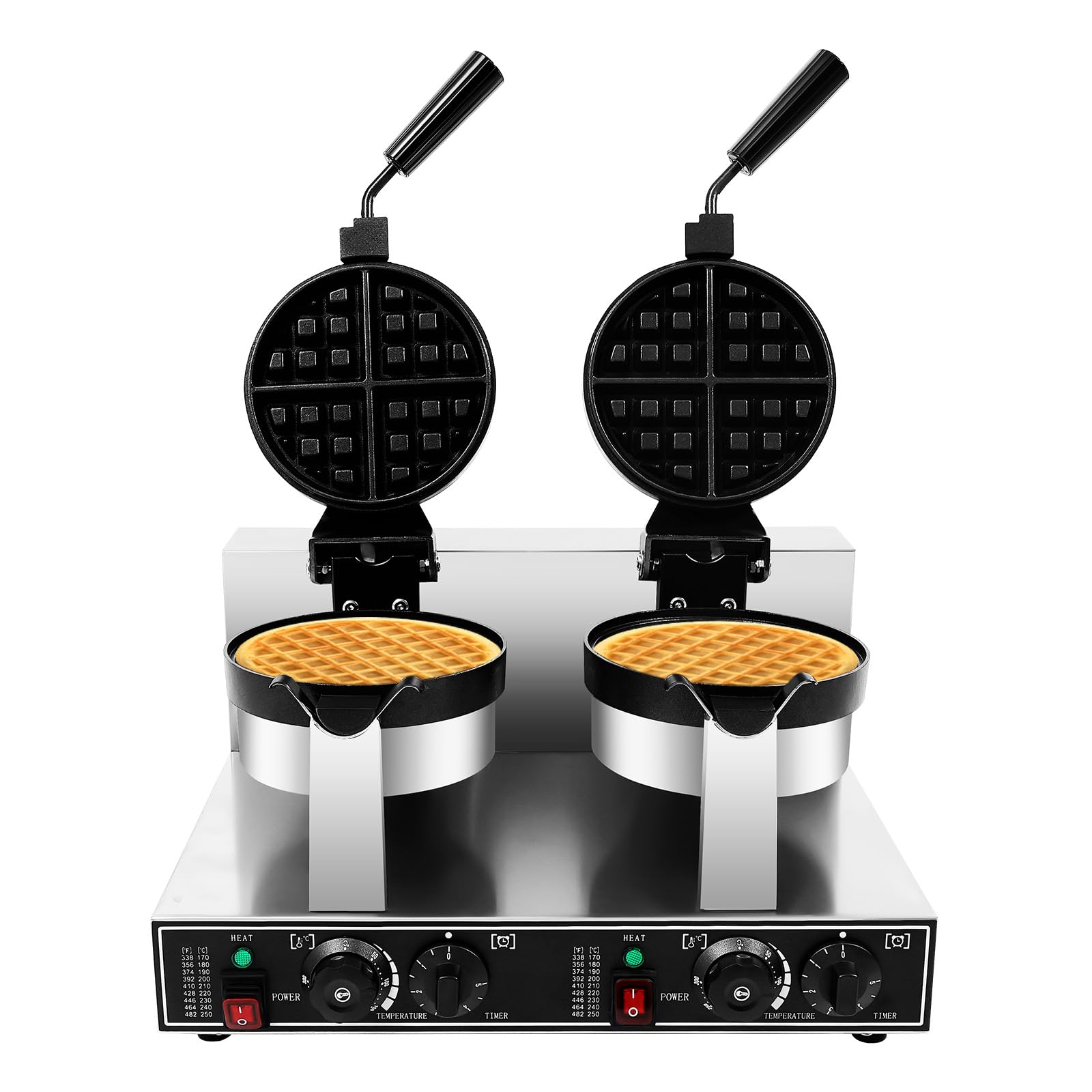 Commercial Electric Waffle Maker Dual Head Waffle Maker Double Side Rotary Heating Pancake Maker with Time and Temperature Control for Home Kitchen Restaurant Snacks and Desserts 2400W