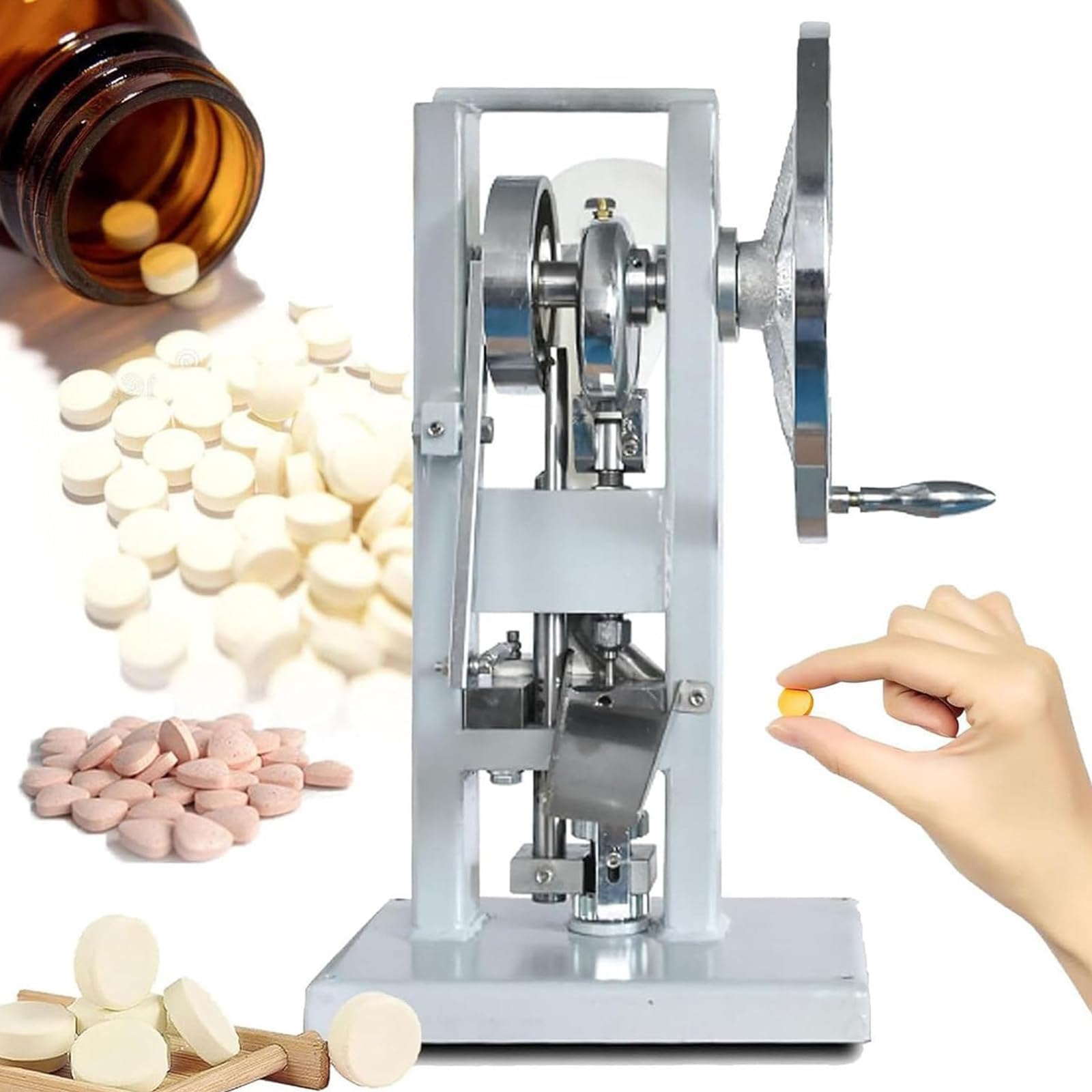 12mm Handtablette Punch Press Machine,Edelstahl Pille Pressemaschine,Zuckerscheibe DIY-Herstellungstool,Milch Tablettenformmaschine Für Die Heimküche,0-6 Mm Dicke Einstellbar