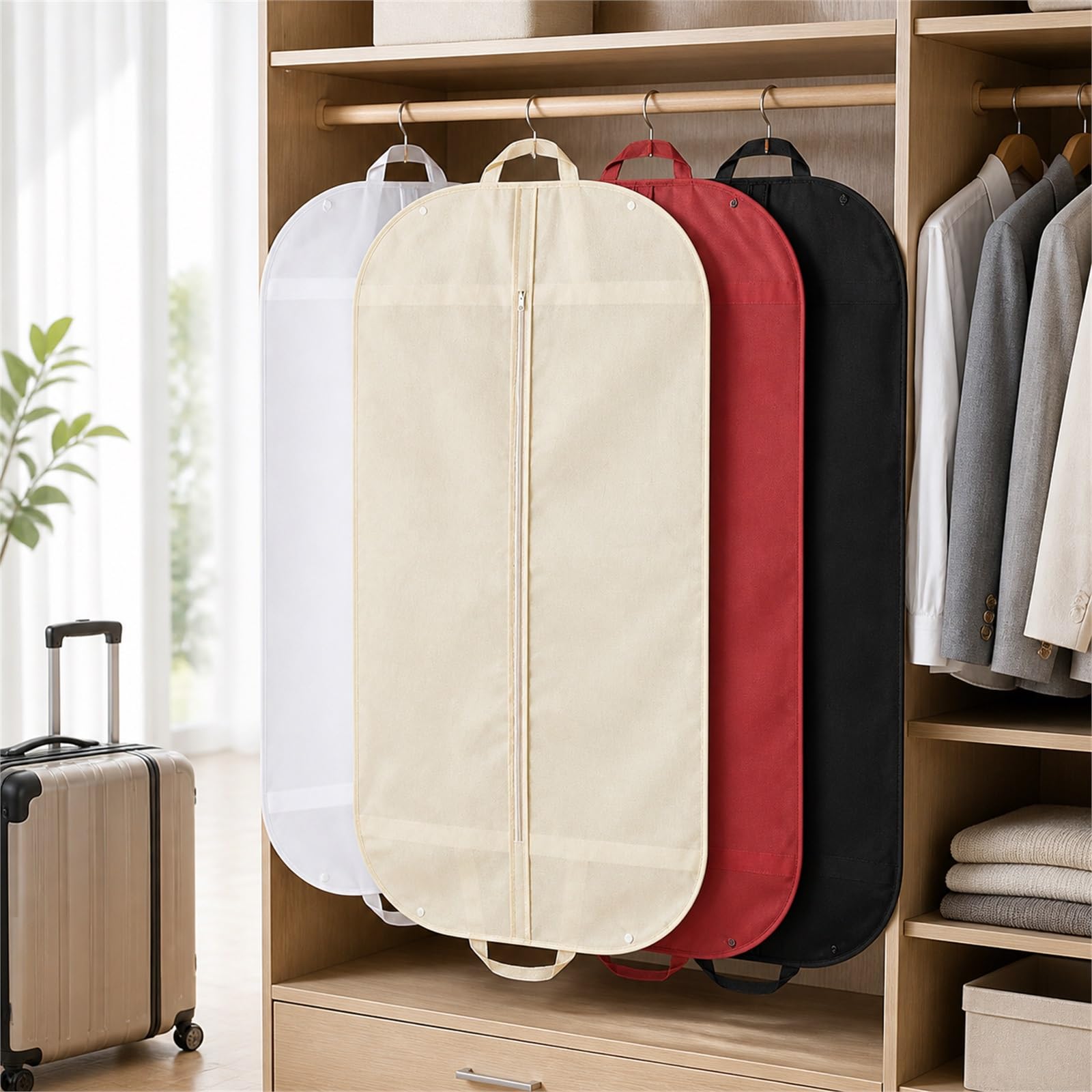 Fundas Ropa Antipolvo para Trajes Transpirable Bolsas de Ropa Fundas con Cremallera Funda Ropa Plegable Antipolvo Transpirables para Colgar Trajes,Vestidos,Abrigos,Camisas