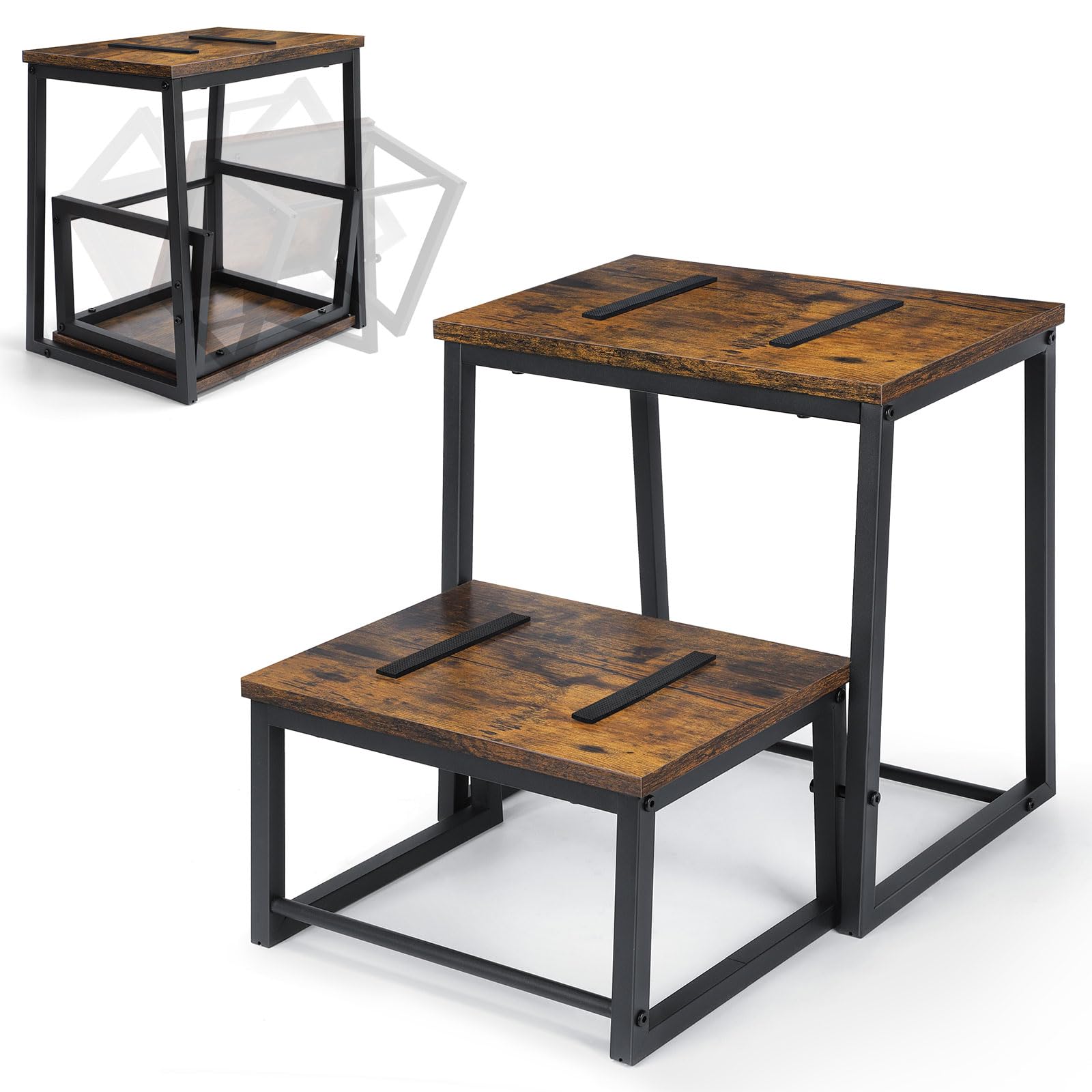 Vrisa Wood Step Stool for Adults Bedside Steps for High Beds Two Step Stools with 550Lbs Load Capacity Heavy Duty RV Stepping Stool for Kitchen