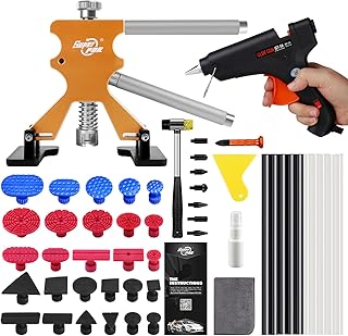 FLY5D 50Pcs Auto Body Paintless Dent Removal Tools Kit Pops a Dent Puller Upgraded Adjustable Gold Dent Lifter Kit for Car Hail Damage and Door Dings Popper Repair 95% dents