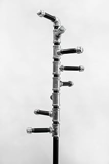 Mixed Metal Freestanding Coat Rack. Coat Tree With Double Galvanized Iron Fittings and Black Iron Pipe