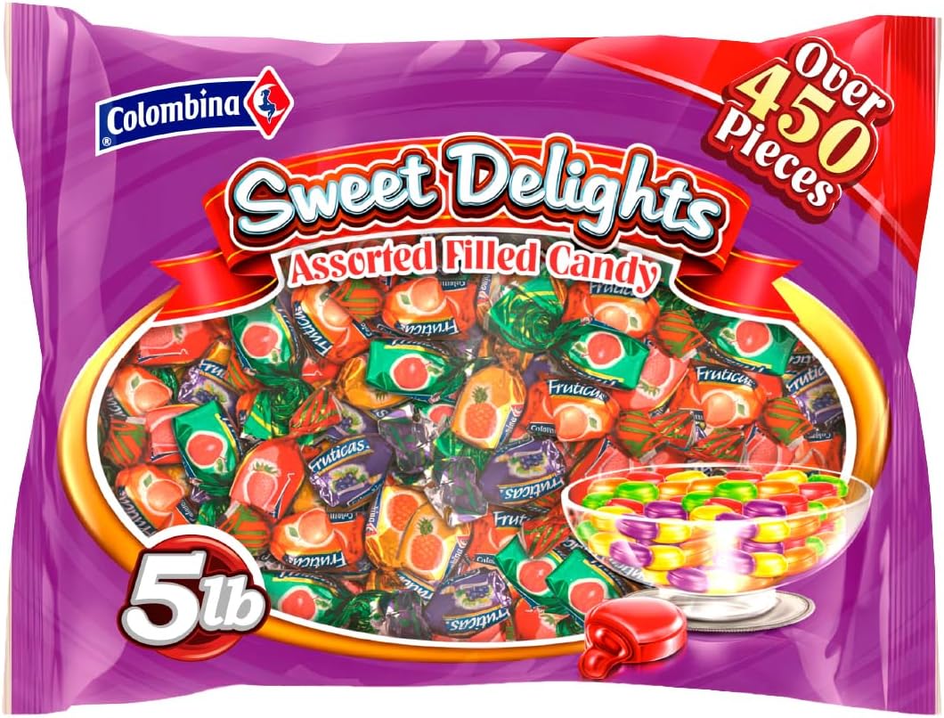 Sweet Delights Assorted Filled Candy, Rainbow Variety Pack, Individually Wrapped, Ideal for Parties, Birthdays, and Pinata Filler, 5lbs (Pack of 1)
