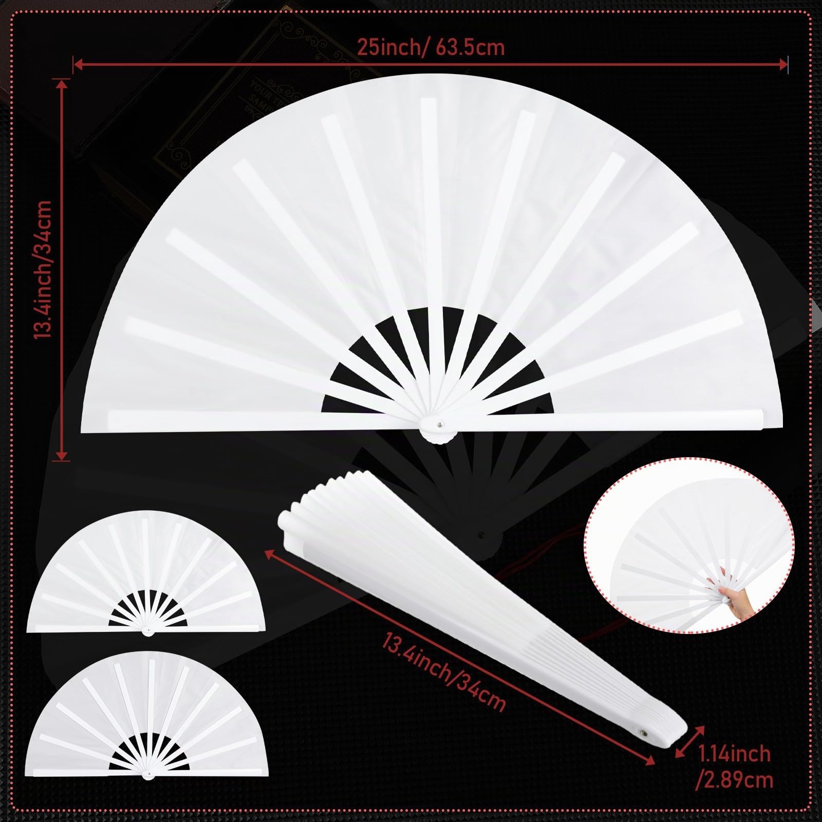 Maitys - Abanicos grandes con efecto de chasquido para hombre y mujer, chinos, plegables, para danzas en línea, festivales, taichí, kung-fu, artes marciales y como regalo (color blanco, paquete de 2)