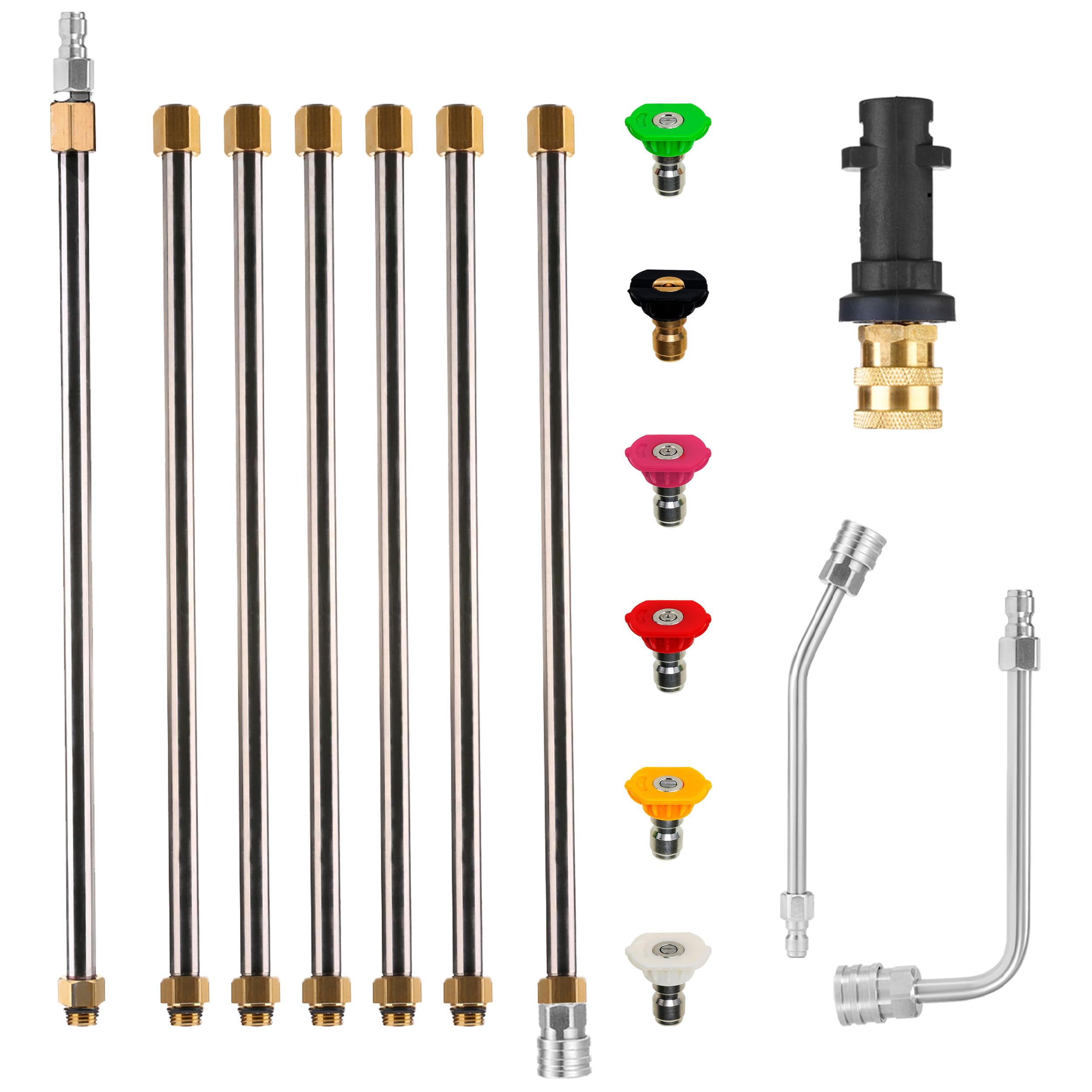 Tool Daily Pressure Washer Extension Wand Set with Adapter for Karcher K2 K3 K4 K5 K6 K7, 30°/90° Curved Rod, Gutter Cleaning Tools Extension Lance, 1/4'' Quick Connect, 6 Nozzle Tips, 4000PSI