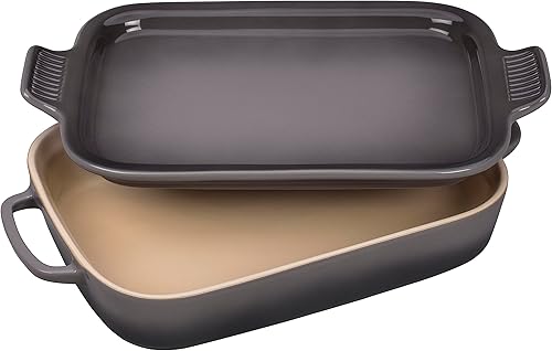 Le Creuset Plato rectangular de gres con tapa de plato, 14 34 x 9 pulgadas, ostra