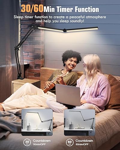 Miniatura 5 de Toolour Lámparas LED de escritorio para oficina en casa 2 en 1 lámpara de escritorio de doble cabezal con base de abrazadera, control remoto, clip