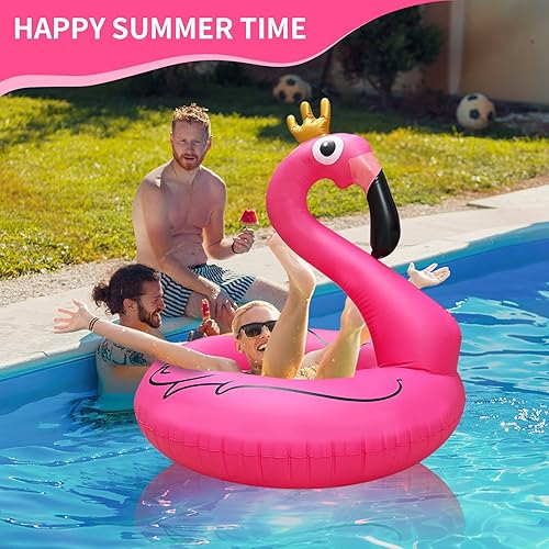 Miniatura 3 de Flotador inflable gigante de flamenco para piscina, 42 pulgadas, flotador de piscina de flamenco rosa para fiesta con válvulas rápidas, flotadores