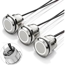 3Pcs 19MM Momentary LED Push Button Switch, IP67 Waterproof 12V 20A DC with Pre-Wired Leads for Motorcycle Horn, Engine Start White LED, 1NO 1NC, 304 Stainless Steel