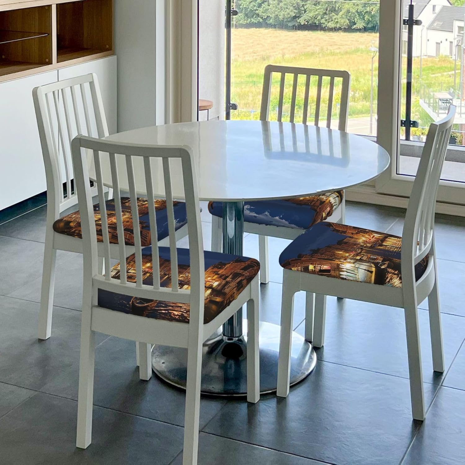 Venice Night Print Square Cushion Covers 6 Pcs Set Elastic Non-Slip Seat Cushion Slipcovers Pet Furniture Protectors for Chair, Sofa