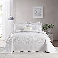 Vista 9 de Juego de cubrecama extra grande de 100% algodón de tamaño king, 120"x120", con fundas de almohada, juego de ropa de cama bordada ligera de 3 piezas