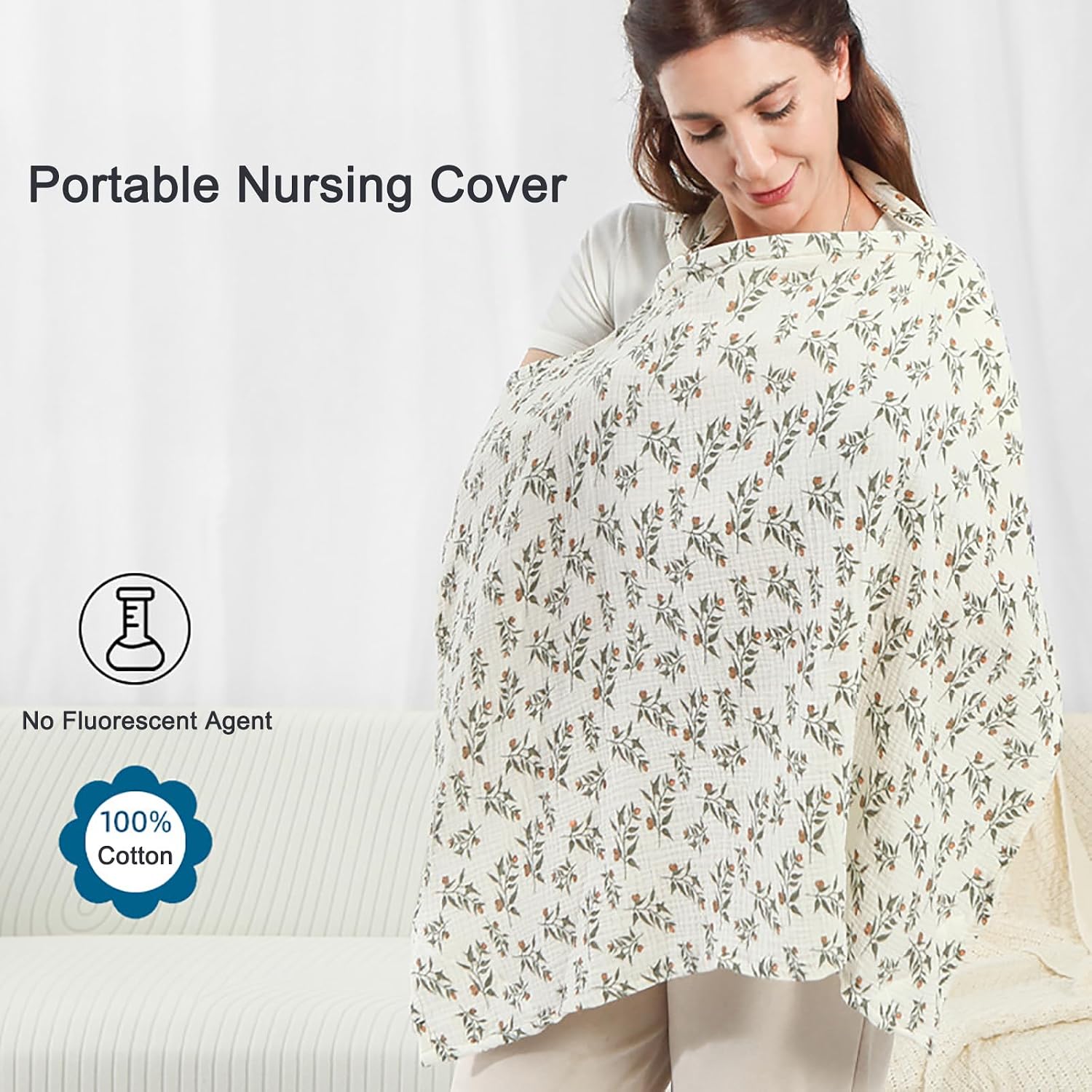 Breathable Cotton Muslin Nursing Cover, Adjustable Breastfeeding Apron, Lightweight Privacy Scarf for On-The-Go Moms (Pattern 1)
