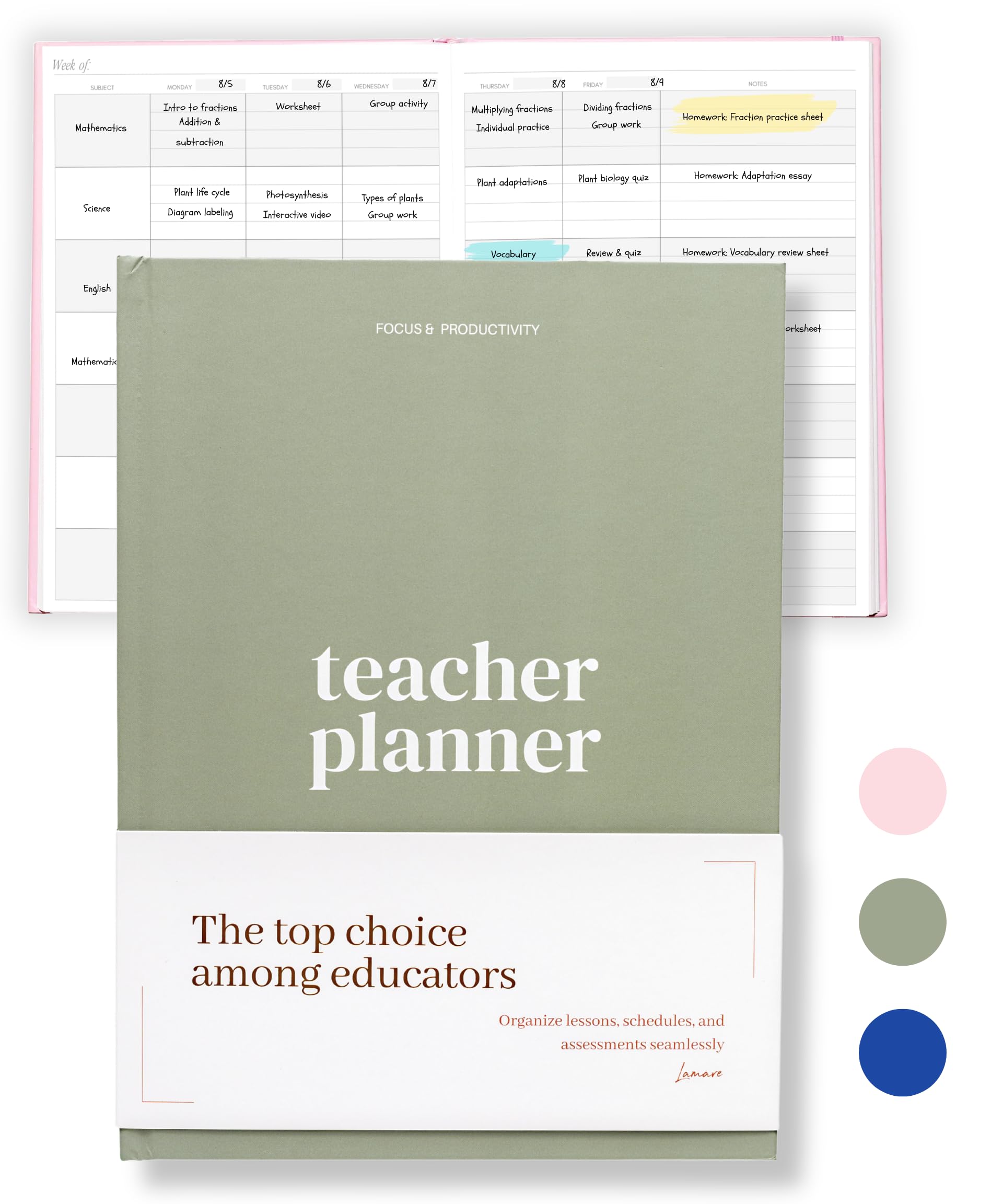 Lamare Lehrerplaner 2025-2026 Studienjahr - undatierter Planer & Unterrichtsplaner Buch für Lehrer mit Stundenplan, Schülerinformationen & Wochenplanung