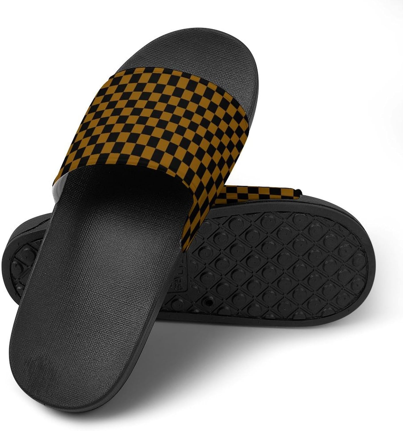 Yellow White Checkered Chessboard Flag PVC House Slippers for Men Women Non Slip Outdoor Sandals Home Shoes