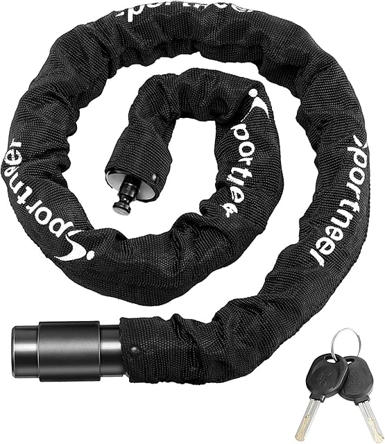 Sportneer Bike Lock Chain 3.2 FTx0.32'' Thick Heavy Duty Anti-Theft Anti-Cut Uncuttable High Security Bicycle Chain Lock Bike Lock Portable Strong with 2 Keys for Scooters, Mountain Bikes, Motorbikes