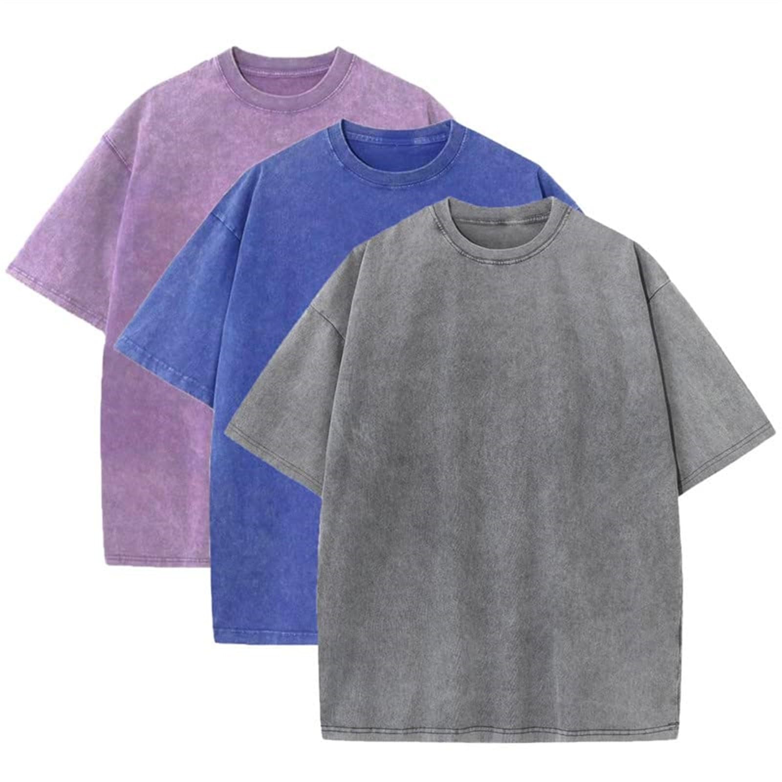 Confezione da 3 magliette da uomo in cotone, a maniche corte, basic da uomo, in tinta unita, da uomo, oversize, estive, per lo streetwear, vintage, girocollo, taglie forti