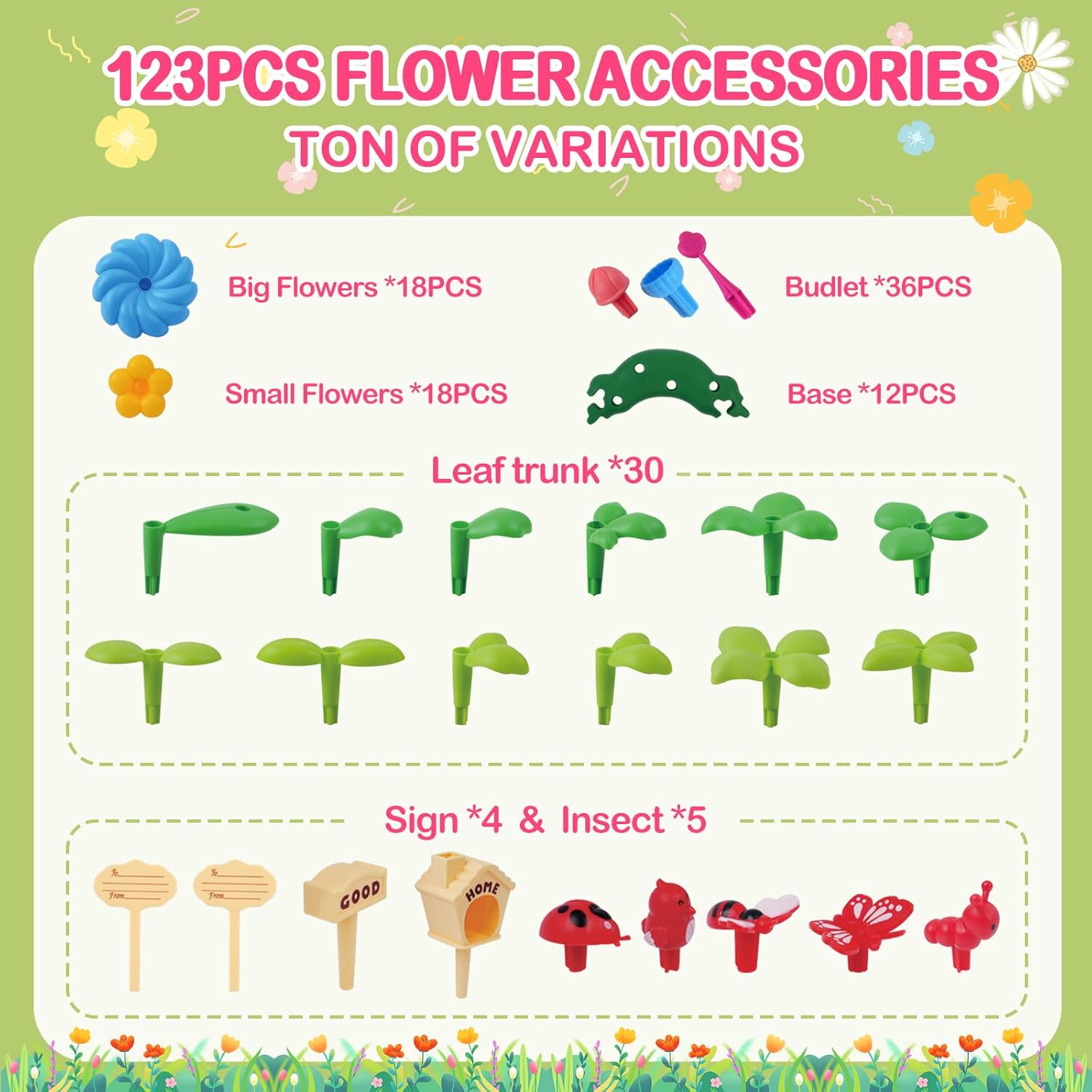 Flower Garden Building Toys for 3-7 Year Old Girls - Best Birthday Gifts for Toddler Ages 3-5 5-7, Educational Kit with 120+ Pieces, Stacking Pretend Play Set for Preschool Kids