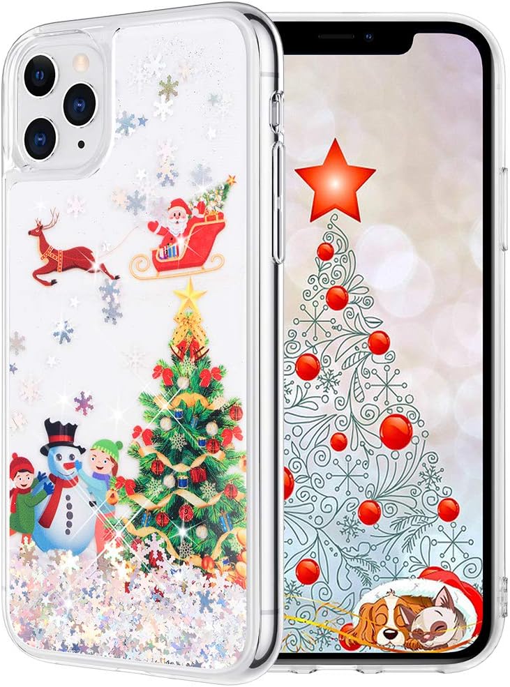 Maxdara Christmas Case for iPhone 11 Pro Max, Merry Christmas Tree Pattern Glitter Liquid Bling Sparkle Cute Case for Girls Children Women Gifts Christmas Case for iPhone 11 Pro Max 6.5 inches(Tree)