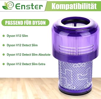 V12 Filter Replacement for Dyson V12 Detect Slim, Detect Slim Animal, Slim+ Cordless Vacuum and V12 Slim Absolute Vacuums, SV34, SV35 V12 Vacuum Cleaner Filter Replacement, Part No. 971517-01, 3 Pack