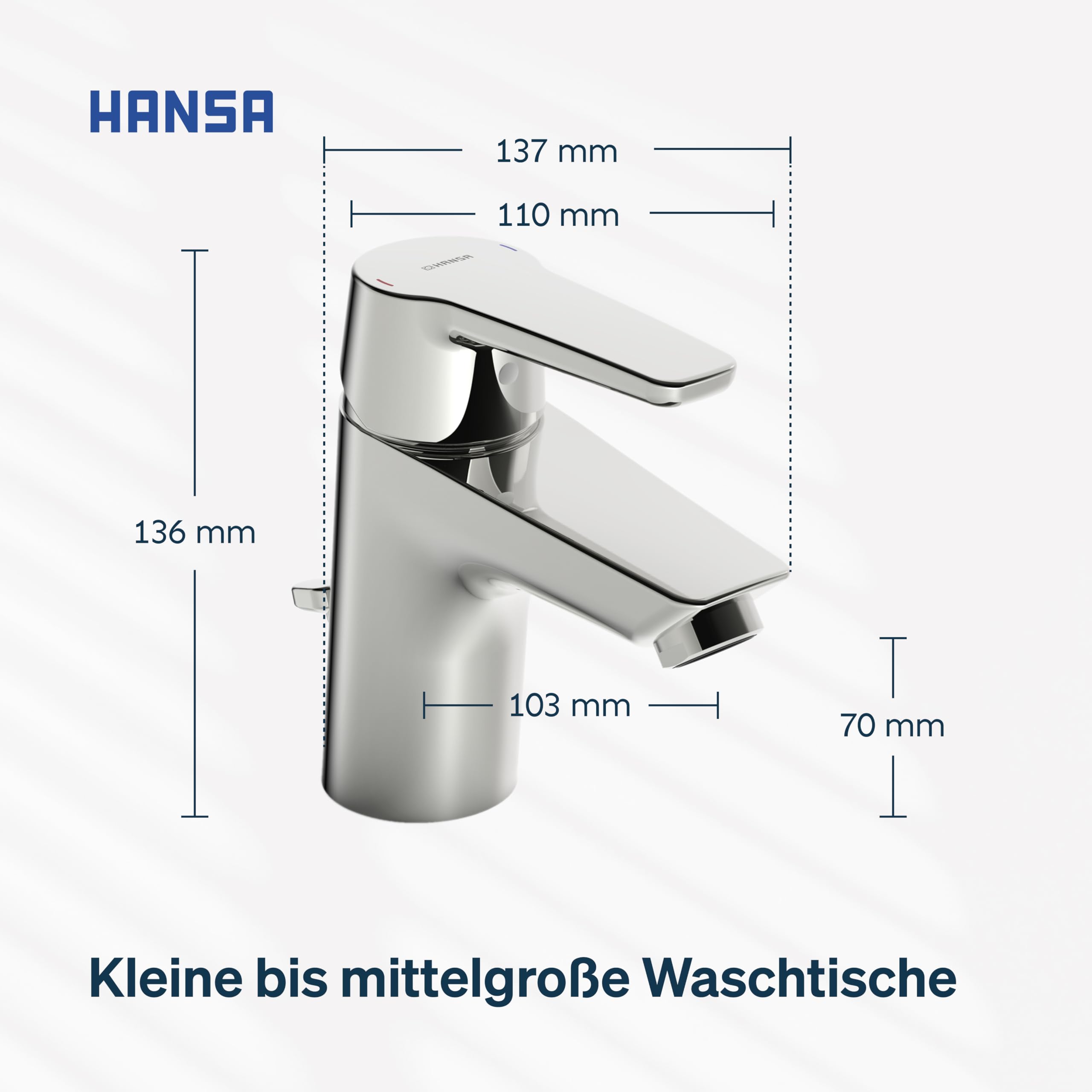 HANSA POLO Waschtischarmatur I Wasserhahn Badezimmer mit Temperatur & Wassermengenbegrenzer | Mischbatterie Bad aus Messing | Inkl. Ablaufgarnitur mit Zugstange | Einhebelmischer Waschbecken | Chrom